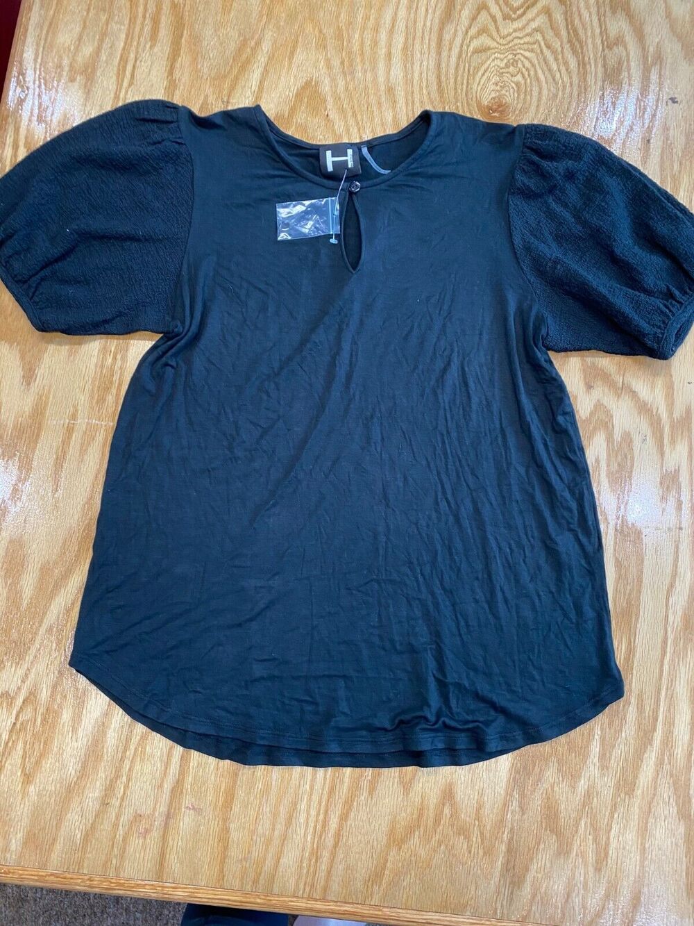 H by Bordeaux Blouse Women's Small Blue 100% Cotton Puff Sleeve Crew Neck B62
